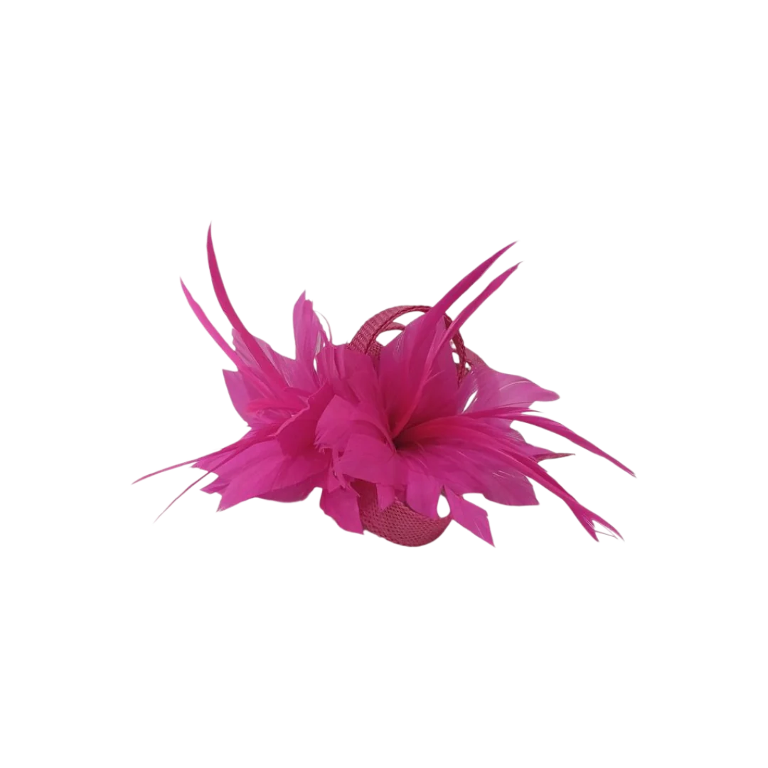 Alfinete Floral com Penas – Rosa Vibrante