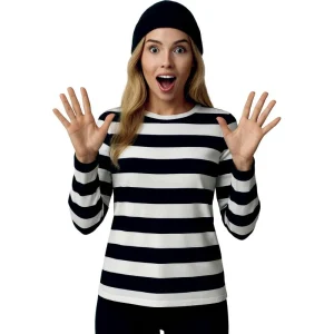T-shirt disfarce Riscas brancas e pretas mulher