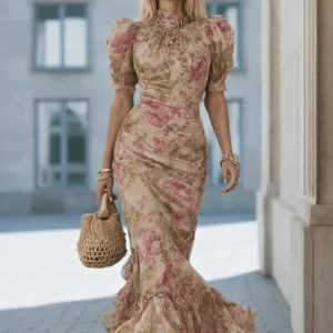 Valentina | Vestido Maxi Floral com Mangas Abullonadas que Encanta à Primeira Vista