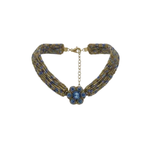 Colar Choker Bordado com Missangas e Flor Central