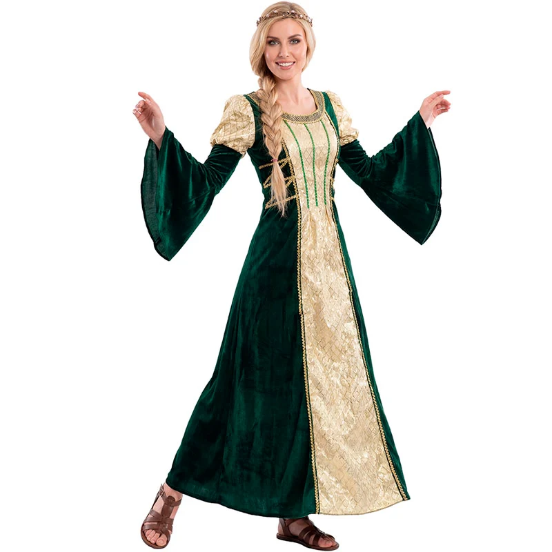 Fato de Dama medieval verde e dourada para mulher - Image 2