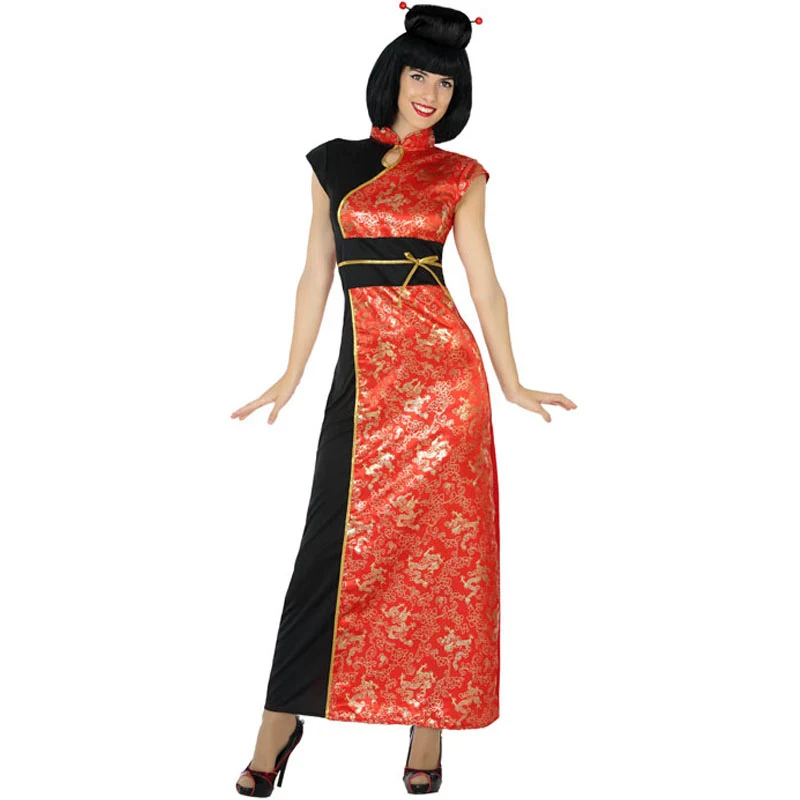 Fato de Chinesa preta e vermelha para mulher
