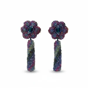 Brincos Iluztro em Missanga Flor com Pendente Multicolor