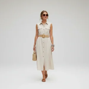 Vestido midi liso em linho
