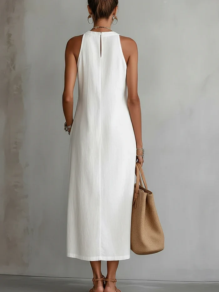 Beatriz | Vestido Midi em Linho com Renda e Colarinho Alto - Image 4