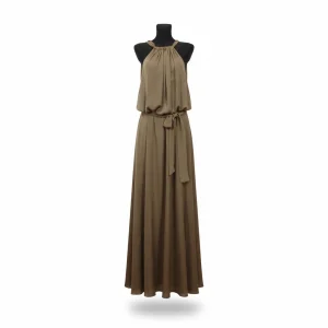 Vestido Comprido Moutaki em Tecido Fluído, Decote Halter