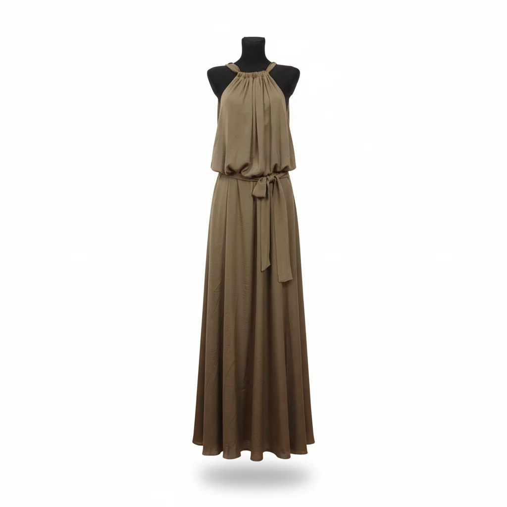 Vestido Comprido Moutaki em Tecido Fluído, Decote Halter - Image 2