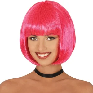 Peruca meio bob cor-de-rosa